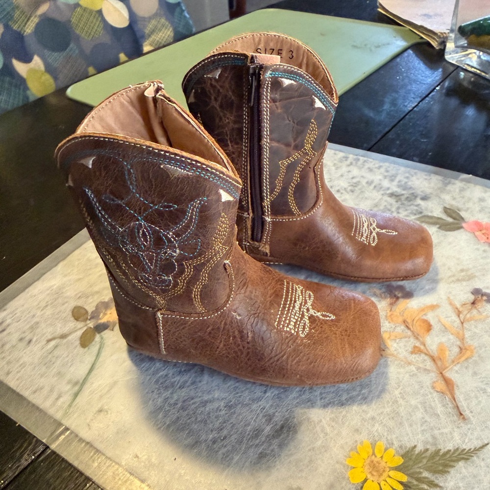 Roper Brown Kids Boots Size 3 with Embroidered Design